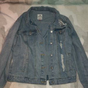 Denim Distressed Button-Up Jacket | Almost Famous